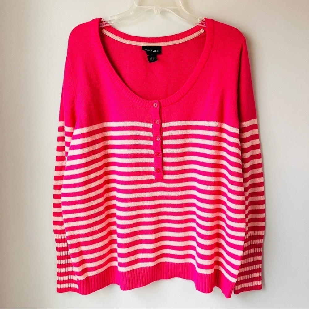 Lane Bryant Pink Stripe Henley Sweater Plus Size